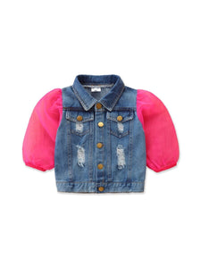 Kendall puff sleeve denim jacket pink