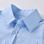 4-Piece Gentleman Style Blue Shirt with Bow Tie & Blue Suspender Trousers Set