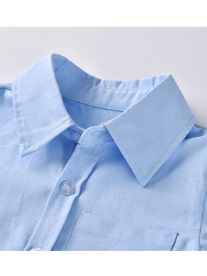 4-Piece Gentleman Style Blue Shirt with Bow Tie & Blue Suspender Trousers Set
