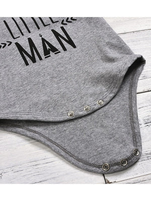 3-Piece Baby Boy Little Man Grey Onesie & Camo Pants & Hat Set