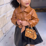 Toddler Girl PU Leather Lapel Collar Dress