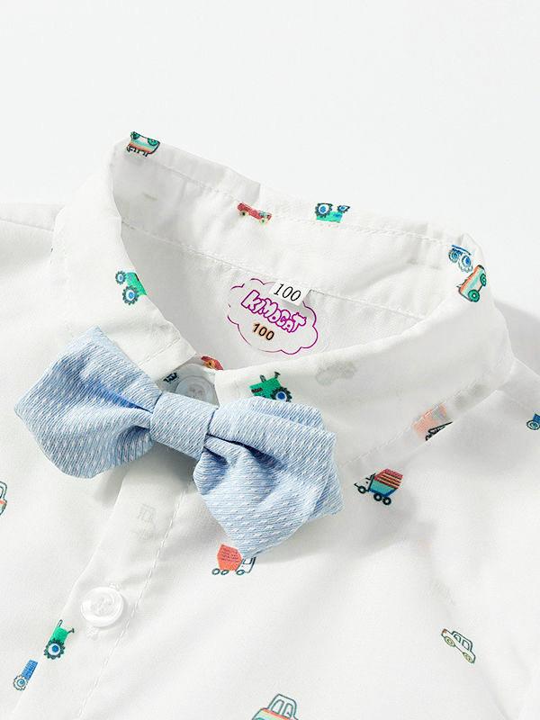 4-Piece Baby Boy Car Shirt with Bow Tie & Suspender Pants