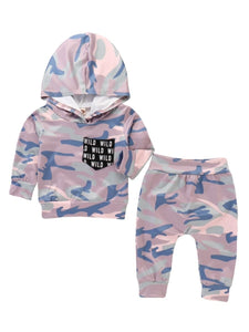 Baby Unisex Camouflage Sportswear Hoodie Sweatshirt Top & Long Pant
