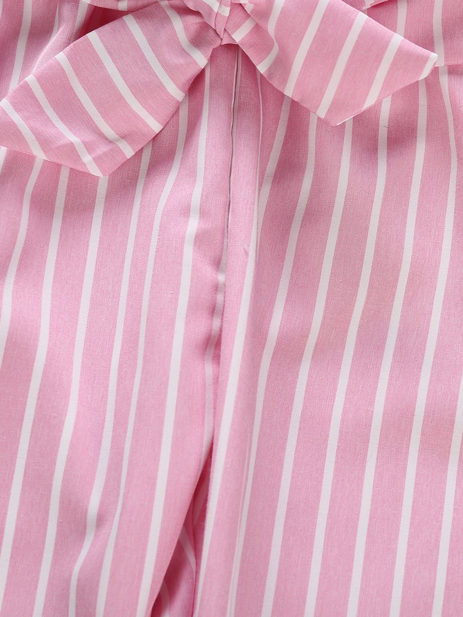 2-Piece Little Girl Flutter Sleeve Ribbed Sleeve Top & Stripe Waist Pants