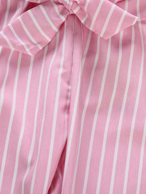 2-Piece Little Girl Flutter Sleeve Ribbed Sleeve Top & Stripe Waist Pants