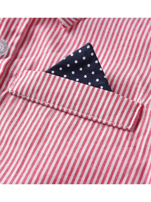 4-Piece Toddler Boy Stripe Shirt with Bow Tie & Suspender Shorts Set
