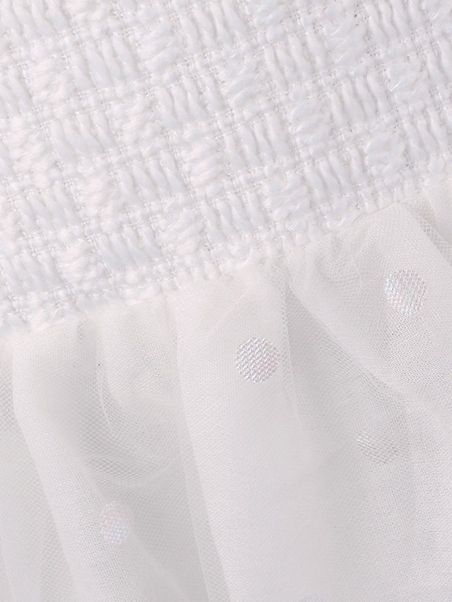 Little Girl Lapel Neck Mesh Dress White