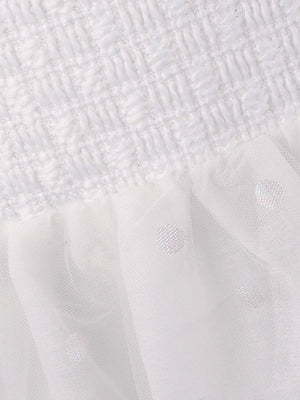 Little Girl Lapel Neck Mesh Dress White
