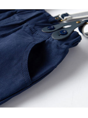 4-Piece Gentleman Style Blue Shirt with Bow Tie & Blue Suspender Trousers Set