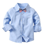 4-Piece Gentleman Style Blue Shirt with Bow Tie & Blue Suspender Trousers Set