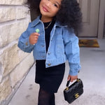 2-Piece Little Girl Black Dress And Denim Jacket