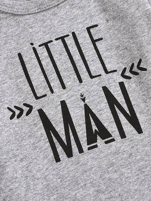 3-Piece Baby Boy Little Man Grey Onesie & Camo Pants & Hat Set