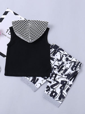 2-Piece Little Boy Black Tank Top & Matching Letters Print Pants