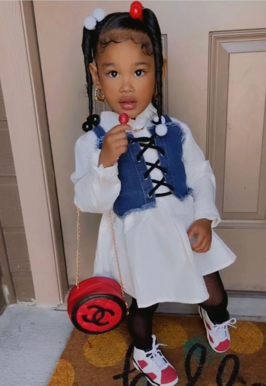 2-Piece Little Girl Denim Top And Shirt Dress