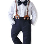 4-Piece Baby Boy Onesie With Bow Tie & Matching Suspender Pants Set