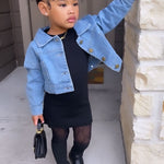 2-Piece Little Girl Black Dress And Denim Jacket – Kidz Slay Apparel