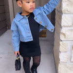 2-Piece Little Girl Black Dress And Denim Jacket