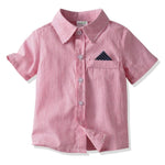4-Piece Toddler Boy Stripe Shirt with Bow Tie & Suspender Shorts Set