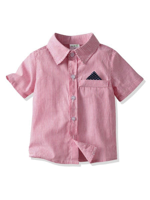 4-Piece Toddler Boy Stripe Shirt with Bow Tie & Suspender Shorts Set