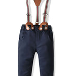 4-Piece Baby Boy Onesie With Bow Tie & Matching Suspender Pants Set