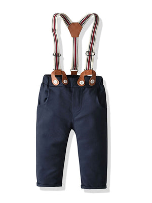 4-Piece Baby Boy Onesie With Bow Tie & Matching Suspender Pants Set