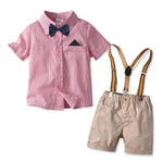 4-Piece Toddler Boy Stripe Shirt with Bow Tie & Suspender Shorts Set