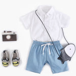 2-Piece Little Boy Solid Color Turn-down Collar Bodysuit & Matching Pull-on Shorts