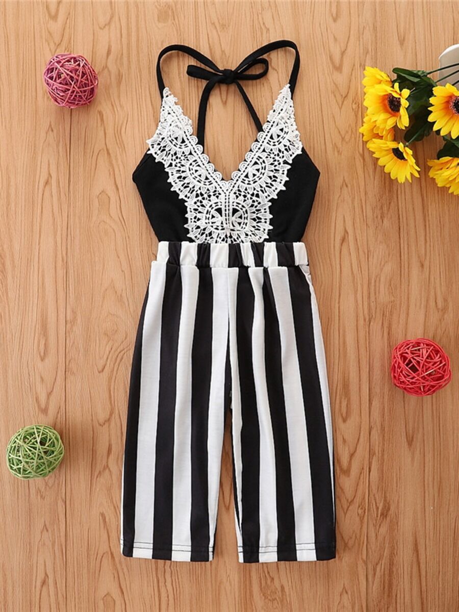 Lace Striped jumpsuit Black