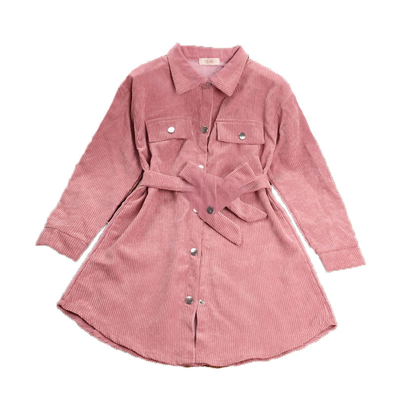 Toddler Girl Pink Corduroy Long-Sleeved Shirt Dress