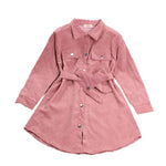 Toddler Girl Pink Corduroy Long-Sleeved Shirt Dress