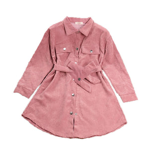 Toddler Girl Pink Corduroy Long-Sleeved Shirt Dress
