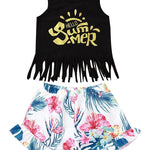 2-Piece Toddler Girl Hello Summer Tassel Tank Top & Flower Shorts