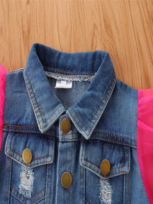 Kendall puff sleeve denim jacket pink