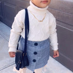 Toddler Girl Turtleneck Sweater And Button Plaid Skirt Outfit Set