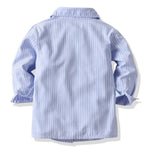 4-piece British Style Toddler Boy Striped Shirt Long Sleeve with Bow Tie & Suspender Casual Pants Set