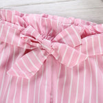 2-Piece Little Girl Flutter Sleeve Ribbed Sleeve Top & Stripe Waist Pants