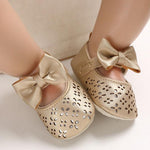 Baby Girl Pierced Big Bow Gold Shoes