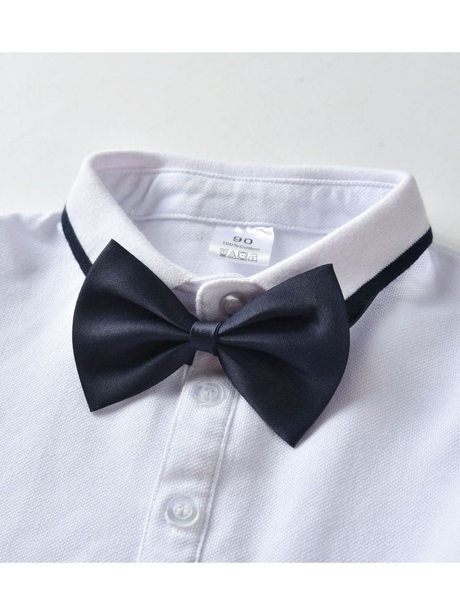 4-Piece Baby Boy Onesie With Bow Tie & Matching Suspender Pants Set