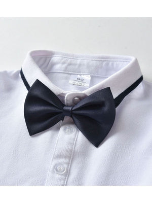 4-Piece Baby Boy Onesie With Bow Tie & Matching Suspender Pants Set