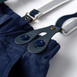 4-Piece Gentleman Style Blue Shirt with Bow Tie & Blue Suspender Trousers Set