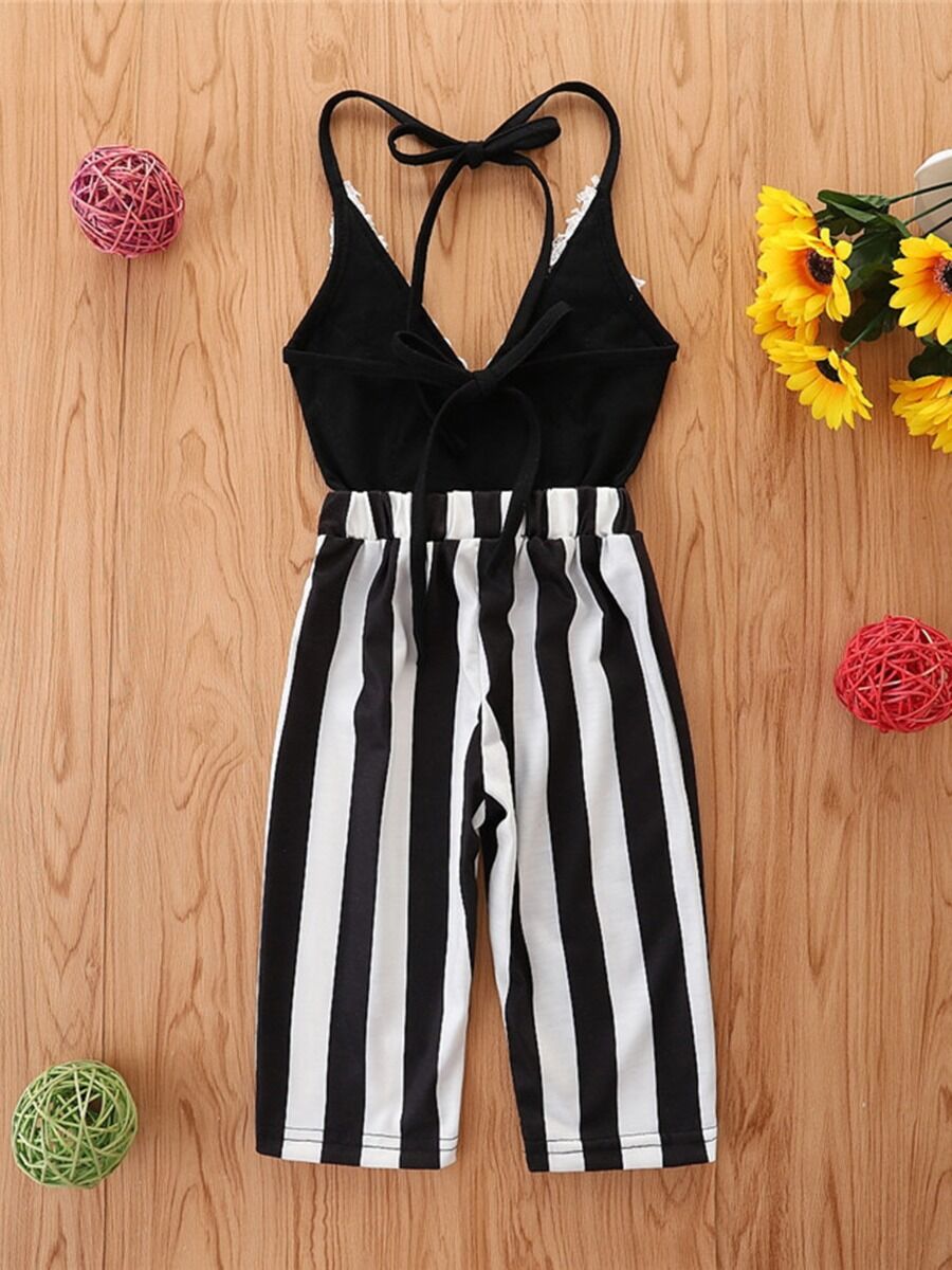 Lace Striped jumpsuit Black