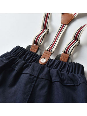 4-Piece Baby Boy Onesie With Bow Tie & Matching Suspender Pants Set