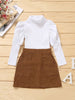 Little Girl White High Neck Top & Brown Skirt Set