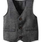 4-Piece British Style Little Boy  White Long Sleeve Shirt With Bowtie Vest & Khaki Pants Set