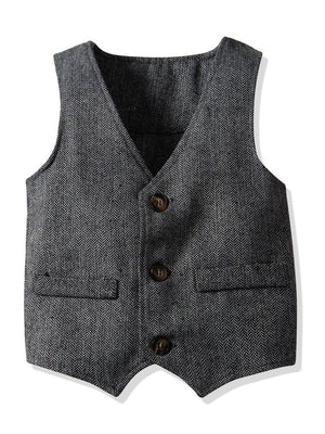 4-Piece British Style Little Boy  White Long Sleeve Shirt With Bowtie Vest & Khaki Pants Set