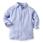 4-piece British Style Toddler Boy Striped Shirt Long Sleeve with Bow Tie & Suspender Casual Pants Set