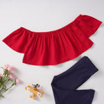 2-Piece Little Girl Off-Shoulder Top & Bell-bottomed Pants