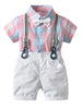 4-Piece British Style Baby Color Blocking Bodysuit Matching Bow Tie & White Suspender Shorts Set