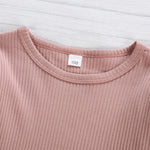 2-Piece Little Girl Flutter Sleeve Ribbed Sleeve Top & Stripe Waist Pants