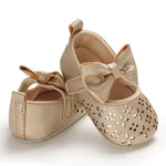 Baby Girl Pierced Big Bow Gold Shoes